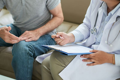 мужчина на приеме у нарколога после вывода из запоя